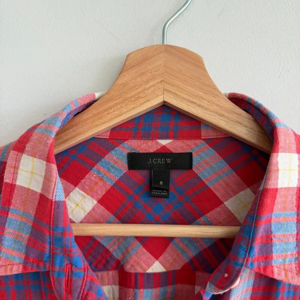 J. Crew Plaid Pattern Long Sleeve Button Up Shirt Red White Blue 8